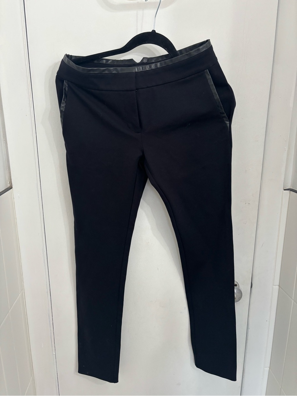Marciano Black Skinny Ponte Pants with Faux Leather Trim